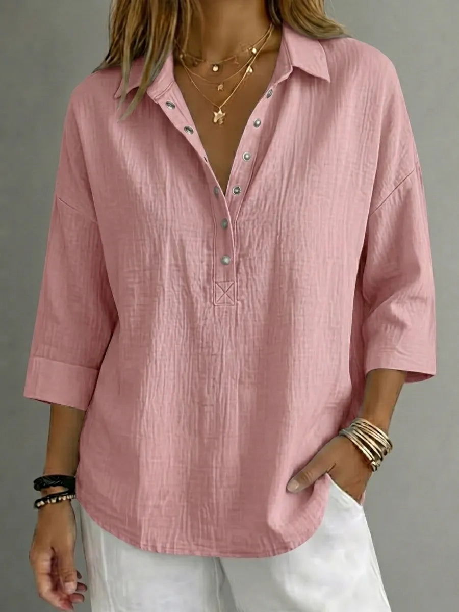 New Arrival🔥 Women's Casual Linen Blend Henley 3/4 Sleeve Shirt